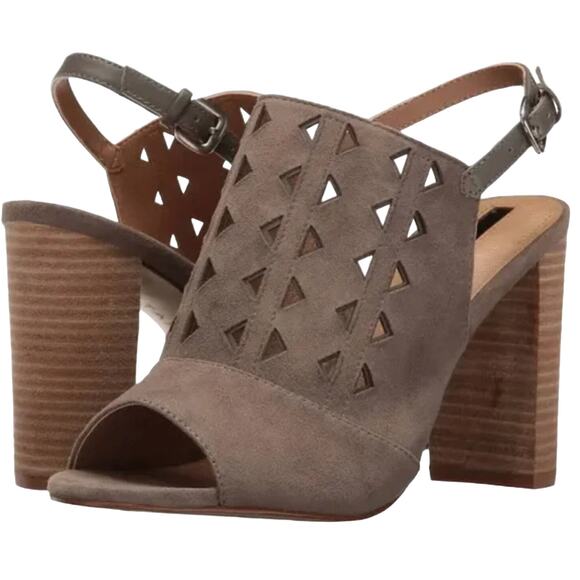 Tahari Marvel Taupe Brown Chicory Open Toe Chunky Slingback Sandals Size 10 - Picture 1 of 11